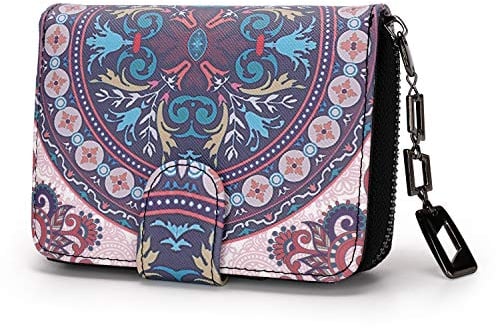 Petit Portefeuille Femme Porte Monnaie et Porte-Cartes Fermeture Eclaire RFID Blocage avec Motif de Fleurs et de Fleurs de Style Mandala et Ethnique Cadeau pour Maman