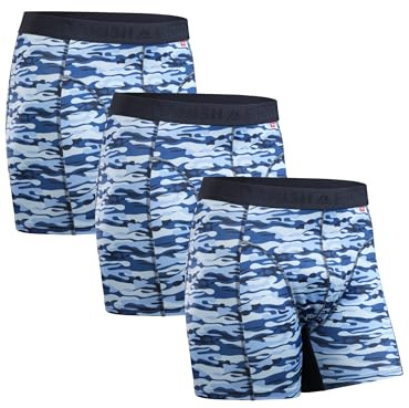 DANISH ENDURANCE Boxer Homme Sport Respirant et Doux, Anti-Frottement, Lot de 3, Camouflage Bleu, M