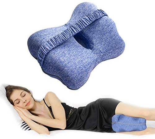 LAPONO Coussins Relève-Jambes pour Jambe avec Mousse à Mémoire de Forme Homme Femmes Leg Pillow pour Dormeurs Latéraux Soulagement de la Sciatique Douleur aux Jambes Grossesse Coton Bleu (Papillon -C)