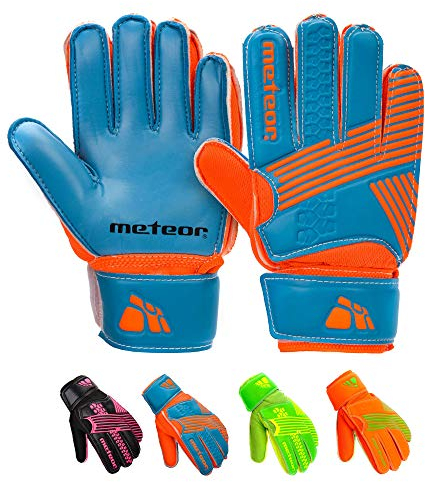 meteor Torwarthandschuhe für Junge Erwachsene, Junior, Kinder, Jungen, Torwart, starker Grip, Finger, Spines, Schutz vor Verletzungen, Relief, Fußball, Match Top (#5, blau)