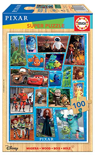 Educa 18881, Disney Pixar Collage, 100 Teile Holzpuzzle, Puzzle für Kinder ab 4 Jahren, Findet Nemo, Monster AG, Merida, Cars