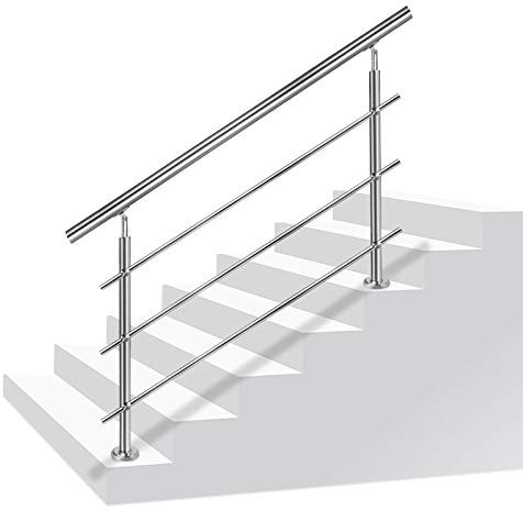 Aufun Barandilla para Escaleras de acero inoxidable 180cm 3 Varillas Pasamanos escalera con kit de instalación para interior y exterior, balcón, Ancianos y niños