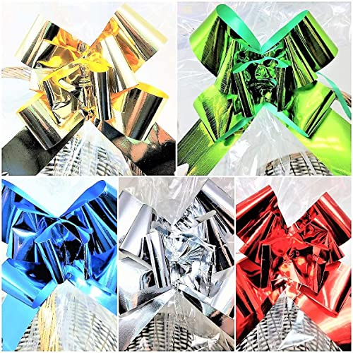 YLAB - 5 Large Cellophane Bags for Easter Hamper Making & 5 Pull Bows