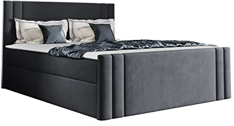Mirjan24 Boxspringbett mit 2 Bettkästen Harlon, Bett mit Polsterkopfteil und Fußteil, Matratze, Topper, Polsterbett, Doppelbett für Schlafzimmer (180 x 200 cm, Amor Velvet 4320)