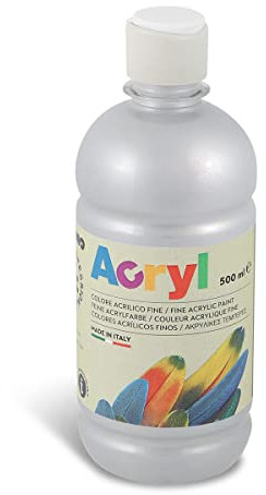 Morocolor PRIMO Acryl, 1 Flasche mit 500 ml feiner Acrylfarbe, Silber, deckend und Leuchtend, ausgestattet mit Dosierkappe