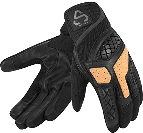 PRO FUTURE Motorradhandschuhe für den Sommer, für Scooter aus Leder und Stoff, iPhone Touch Hi-Vis Aspidex Schwarz (XL)