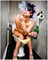 Wallario Poster - Kloparty - Sexy Frau auf Toilette Zigarette & Schnapsflasche - farbig in Premiumqualität, Größe: 40 x 50 cm