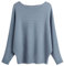 FULIER Boat Neck Batwing Sleeves Dolman Knitted Sweaters and Pullovers Tops for Women One Size (Denim Blue)