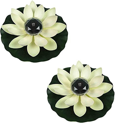Youning LED Schwimmlicht Schwimmende Lotus Solar Laterne Teich Lotus Solarlampen für Außen Garten Pool Landschaft Wasserdichte LED Solarleuchte Solar Floating Lampe Outdoor Gartendeko (2PCS-Weiß)