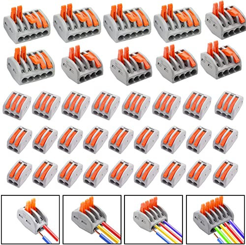 130 PCS Wire Connectors Push Fit, Electrical Connectors, 2/3/4/5 Port Terminal Blocks, Lever Nut Assortment Conductor for 28-12 AWG Solid, Stranded and Flexible Wires, Quick Wiring, Simple Operation