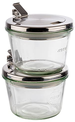APS 82241 Original 2er Set WECK Gläser 370 ml, Ø 11 cm, H: 7,5 cm, Sturzform mit Klappdeckel und Silikondichtung, Einmachglas, Dekoglas, Dessertglas, Vorratsglas, spülmaschinengeeignet