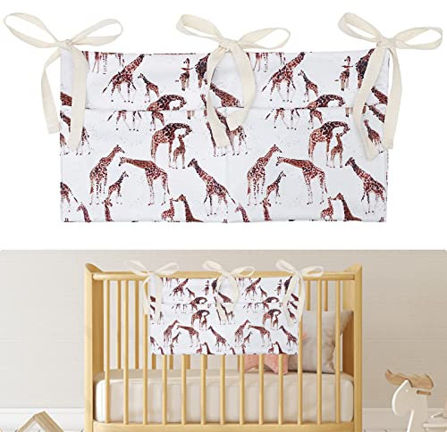 Winmany Baby Crib Organizer Cot Caddy Bed Storage Bag 2 Pockets Bedside Hanging Diaper Nursery Organizer for Diapers Toys Clothing Giraffe