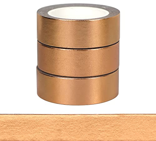 NatSumeBasics Bronze Washi Tape 3pcs 10m Metallic Washi Tapes Graphic Foil Masking Tapes Set Washi Stickers Self-Adhesive DIY Craft Decoration Gift Wrapping Tape(Bronze Washi Tape)
