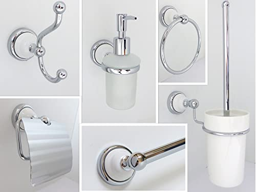 Nero Landhaus Bad Accessoires Serie Keramik Chrom Antik WC-Bürste Toilettenpapierhalter Haken Handtuchhalter Seifenspender Handtuchstange Becherhalter Retro (Becherhalter)