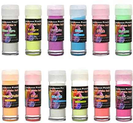 harayaa 12 Farben Luminous Powder Crafting Glow in The Dark Pigment Set für Konzerte
