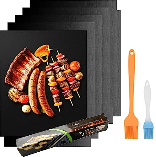 YCDZSW Tapis de Cuisson Barbecue, Feuille Cuisson Barbecue Tapis 60 x 40cm Anti-adhérent et Réutilisable pour Barbecue Électrique Gaz et Charbon (Noir,10 Pièces)