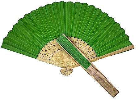 Parev Pack of 10 Green Paper Foldable Hand Held Bamboo Wooden Fans