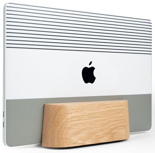 Verstellbarer vertikaler Laptopständer für Schreibtisch, Laptophalter aus Holz, MacBook Pro Ständer, Holz Mac Air Dock (massive Eiche)
