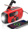 Emgykit Radio d'urgence à manivelle – 2000 mAh/7400 mWh AM/FM/NOAA Radio d'urgence à manivelle solaire avec 3 lampes de poche LED, fonction SOS pour urgences, camping – Rouge