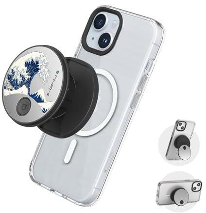 RHINOSHIELD Grip O (MagSafe-kompatibel) | Griff mit ausklappbarer Halterung für MagSafe-kompatible Handyhüllen, Hoch- und Querformat, Telefonhalter, Smartphone-Zubehör - Spiegel/The Great Wave I
