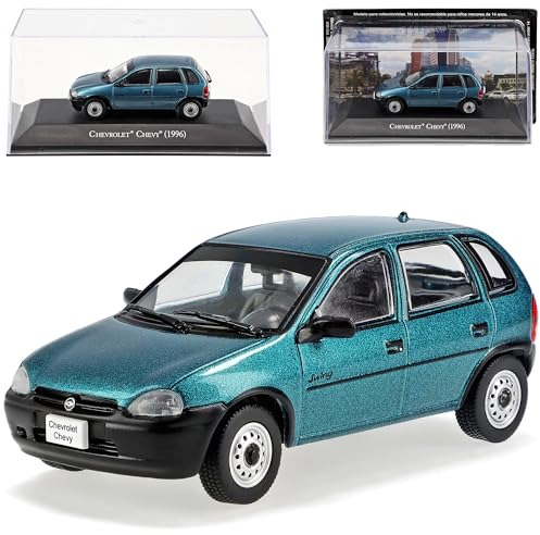 Ixo Chevrolet Chevy Baugleich Opel Corsa B Swing 5 Türer Blau Metallic 1993-2000 mit Sockel und Vitrine 1/43 Modell Auto mit individiuellem Wunschkennzeichen