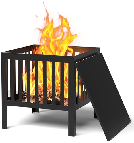 Feuerstelle für den Außenbereich, Holzverbrennung, kleine Lagerfeuerstelle, Stahl-Feuerstelle, Schüssel für Terrasse, Camping, Hinterhof, Picknick, Veranda, mit Funkenschutz, Holzrost, Schürhaken,