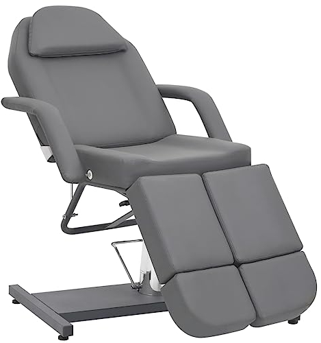 vidaXL Kosmetikstuhl Einstellbar Drehbar Kosmetikliege Therapieliege Massageliege Tattooliege Tattoostuhl Kunstleder Grau 180x62x78cm
