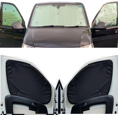 Fensterrollo-Set Kombatibel Mit Vauxhall Vivaro (2015-2019)(Komplettset SWB + Heckklappe) Rückenfarbe in Schwarz, Reversibel und Thermisch