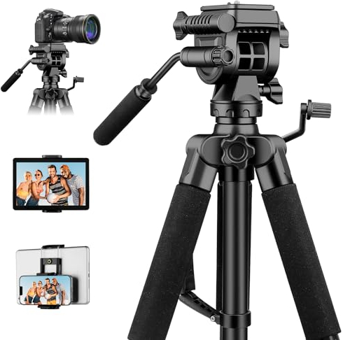 JOILCAN 190cm Trípode Cámara en Aluminio Resistente, Viaje Trípode para Cámara con Bolsa de Transporte para Canon Nikon Sony, Trípode de Movil con Soporte de Teléfono/Tableta, Carga máxima 5,5 kg