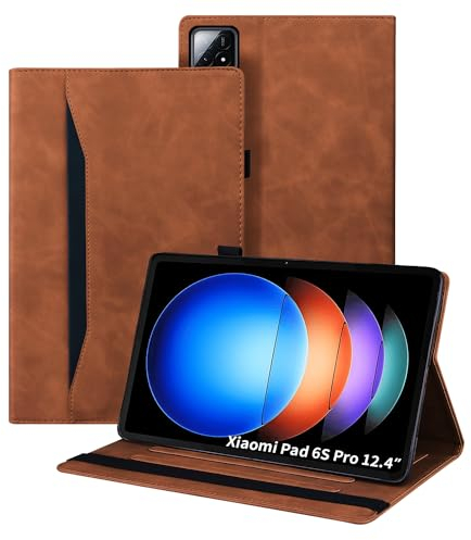 Auslbin Funda de Cuero PU para Xiaomi Pad 6S Pro 12.4 2024, Tableta de Poléter Adecuada para Xiaomi Pad 6S Pro, Estilo de Cuero Clásico, Marrón