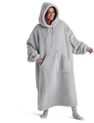 BEDSURE Hoodie Decke mit Ärmeln - Kuschelpullover als Geschenke für Frauen - Tragbare Decke zum Anziehen Erwachsene Kuscheldecke mit Ärmeln Weich Warm Geschenke für Freundin Mütter, Grau 129x75cm