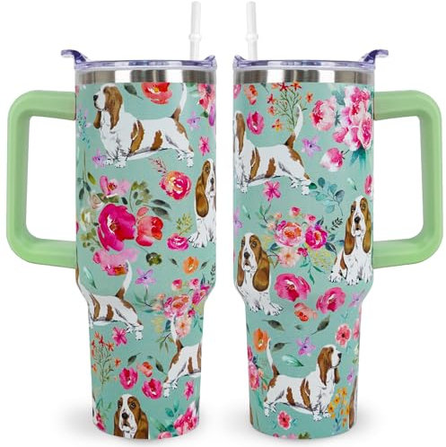 sxmluedn Basset Hound Gifts for Women Cute Dog Tumbler Coffee Cup for Women Basset Hound Travel Mug 40 Oz Stainless Steel Insulated Water Bottle With Lid and Straw