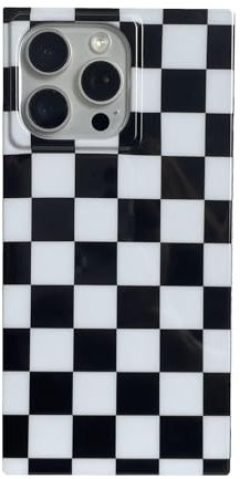 Square Edge Checkered Phone Case for iPhone 13 Pro Max, Retro Checkerboard Grid Plaid Pattern Slim Soft Shockproof Protective Checker Cover Bumper for iPhone 13 Pro Max Case 6.7, Black/White