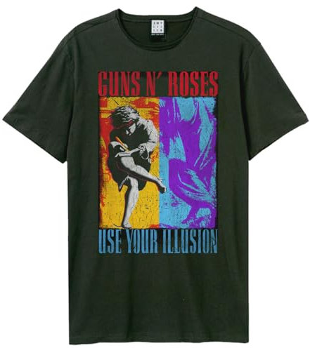 Amplified Unisex Band T-Shirt - Guns N Roses - Spliced Illusion, Gris Foncé, M