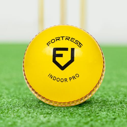 Fortress Indoor Pro Cricketbälle | Gelbes Leder in Profiqualität für maximale Sichtbarkeit – Packungen mit 1, 6 oder 24 Stück (Packung von 6)