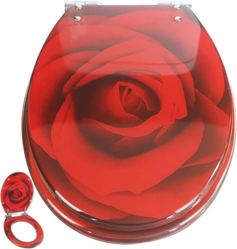 Generisch Toilettendeckel,Toilettendeckel Mit Absenkautomatik, Ideale Standard WC-Sitze Mit Verstellbaren Quick-Release Scharnier Für Einfache Reinigung, Ovaler Toilettensitz-WC Deckel Motiv: Rose
