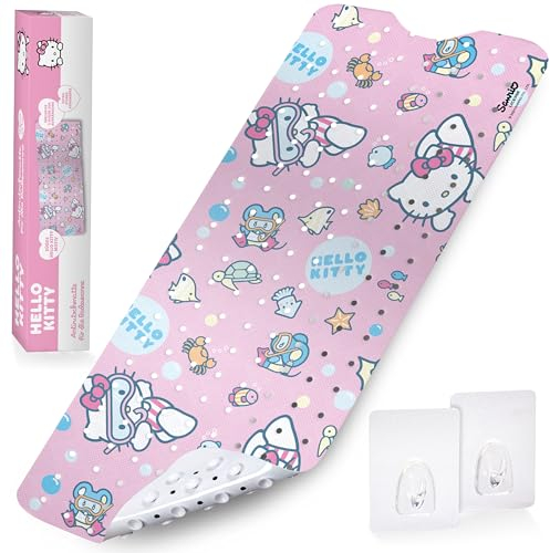 Kinder-Badematte mit Hello Kitty Motiv I 100x40cm I Antirutschmatte für Badewanne I Anti-Schimmel-Badewannenmatte I Antibakterielle Wanneneinlage mit Saugnäpfen I Hochwertige Rutschmatte