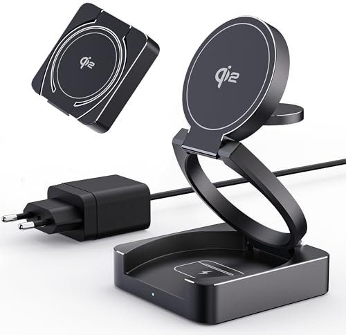 Station de Charge sans Fil Pliante 3-en-1 Qi2 magnétique - Support de Charge Rapide par Induction 25W, Compatible avec iPhone 16/Pro/Pro Max/Plus/15/14/13, Apple Watch 10/9/Ultra 2 et AirPods 4