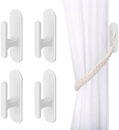 MEKEET 4PCS Window Cord Winder White Safety Back Self Adhesive Curtain Hooks Wrap Cleats Children Proofing Blind Cord Hooks for Home Office Blinds Curtains Sun Shades Ropes