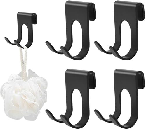 Lot de 4pcs Support de Rasoir Crochets, Porte Rasoir Douche en Aluminium, Crochet Porte Serviette Sans Perçage, Crochets Adhésifs pour Salle de Bain et Cuisine Organiseur(Noir)