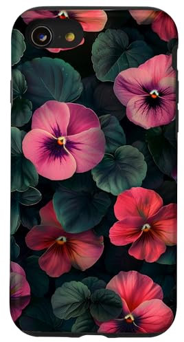 Coque pour iPhone SE (2020) / 7 / 8 Pensées de pensées roses Fleur Art floral jardinage