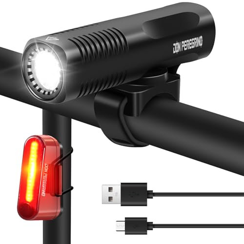 Bicycle Lights Front and Back 1200 Lumens - Aluminium Casing Bike Light Front, USB C Rechargeable, IP65 Waterproof, 80 Lumens Rear Bike Light Included, DONPEREGRINO SN-1200 Bike Lights