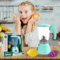 Sobebear Kids Juicer Machine Toy Set Realistic Kitchen Pretend Play Simulation Set Fruits, DIY Cooking Game, Montessori Light Sound Educational & Fun for Boys and Girls Ages 3+ Years (Light Blue)