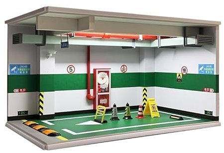 Car Garage Modello Negozio 1:18 Simulazione Parcheggio Auto Garage Modello Scena Antipolvere Collezione Display Box Parcheggio Ornamenti Auto vetrina in con pressofuso(Green)