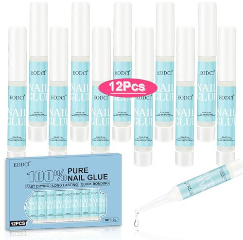 EODCI Colle à Faux Ongles Super Forte Colle Faux Ongles Appuyez sur Nail Glue Professionnels Bond Nail Tips Colle pour Coller sur les Ongles Colle Adhésive Longue durée 0,07 oz 12 pièces