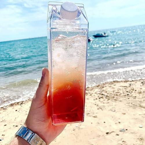 Bottiglie d'acqua trasparenti quadrate, brocca quadrata portatile per latte materno, riutilizzabile, a prova di perdite, contenitore per succo di latte