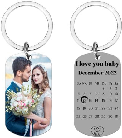 T NEWFUN Benutzerdefinierter Schlüsselanhänger mit Bild, personalisierter Foto-Text-Gravur – Schlüsselanhänger für Familie, Männer, Freund, Geschenke-Jahrestag der Liebe (Text-Jubiläum)