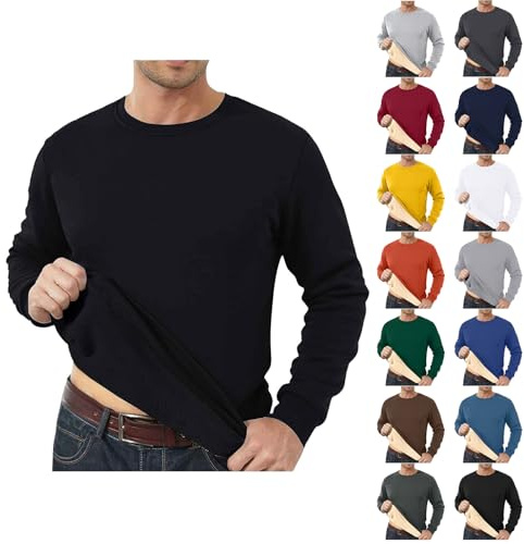 Nuaoxyeu Black of Friday Deals 2024 Mens Sweatshirts Fleece Lined Jumpers Winter Crew Neck Jumpers Casual Solid Color Pullover Tops Warm Long Sleeve T Shirt Limited Time Deals