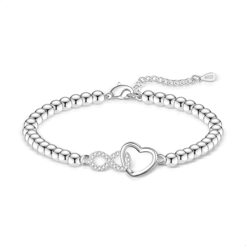 ALEXCRAFT Armbänder Damen Herz Armkette Silber Verstellbare Kette Schmuck | Verstellbar Armbänder für Damen Frauen Herz Charm Fußkettchen Freundschafts Armkette Muttertag Valentinstag Weihnachten