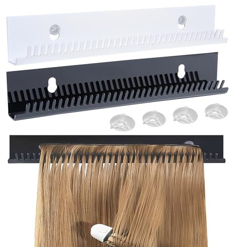 MZSX 2 pcs Haarverlängerungsaufhänger, Haarverlängerungs-Perücken-Aufbewahrungshalter, Kamm, Haarfarbe Display-Halterung, verhindern das Verknoten, für Friseursalon Heimgebrauch (Schwarz*1+Weiß*1)